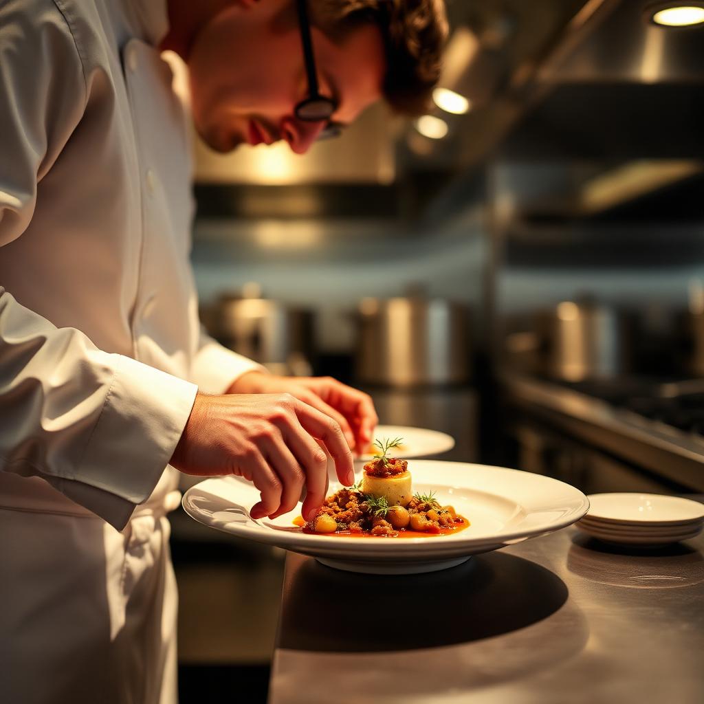 Küchenchef richtet einen Gang für ein Event an